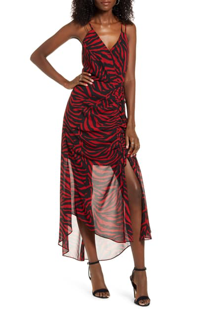 red and black animal print dress