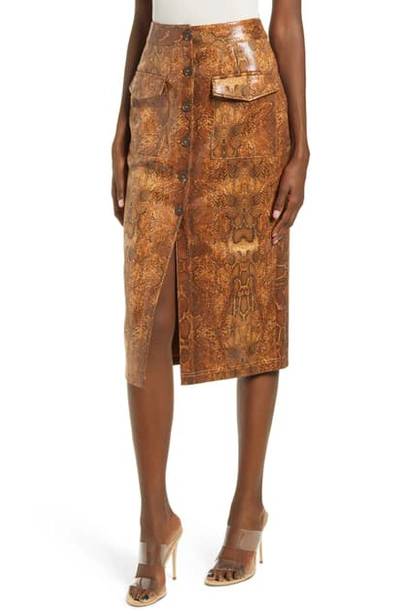 Shop Joa Button Down Midi Skirt In Brown Snake