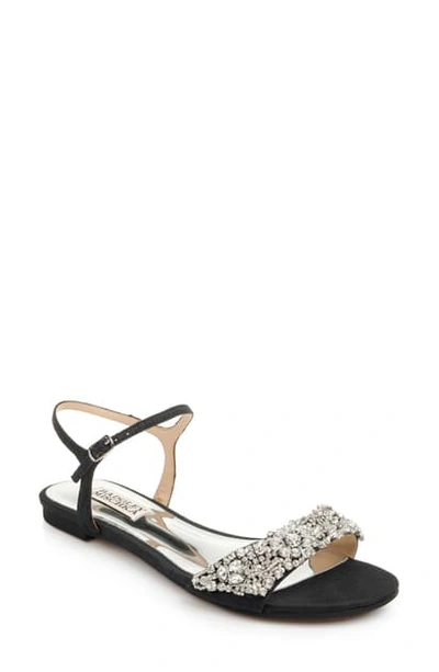 Shop Badgley Mischka Carmella Crystal Embellished Sandal In Black Fabric