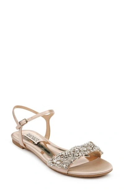 Shop Badgley Mischka Carmella Crystal Embellished Sandal In Latte Satin