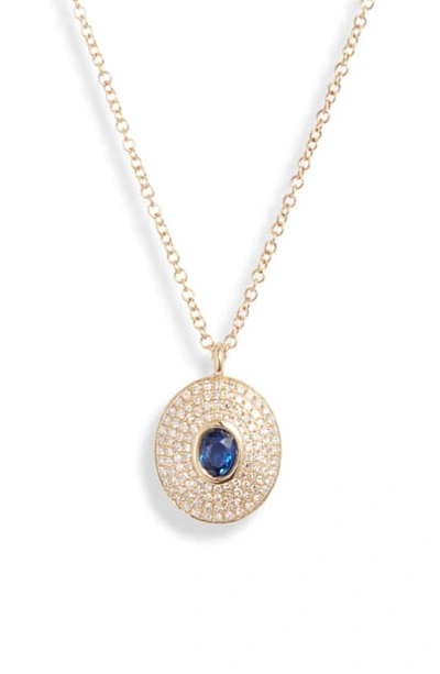 Shop Ef Collection Sapphire & Diamond Pendant Necklace In Diamond/ Blue/ Yellow Gold