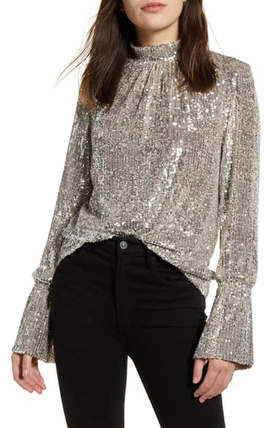 Shop Zadig & Voltaire Sequin Bell Sleeve Top In Nude