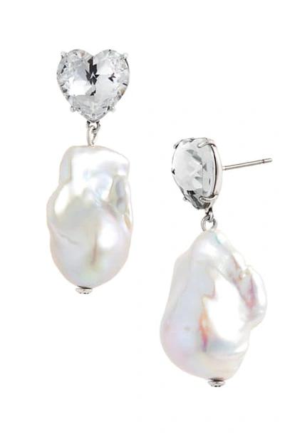 Shop Tory Burch Baroque Pearl & Crystal Earrings In Silver / Black Diamond