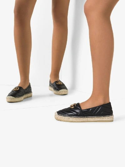 Shop Gucci Black Quilted Leather Espadrilles