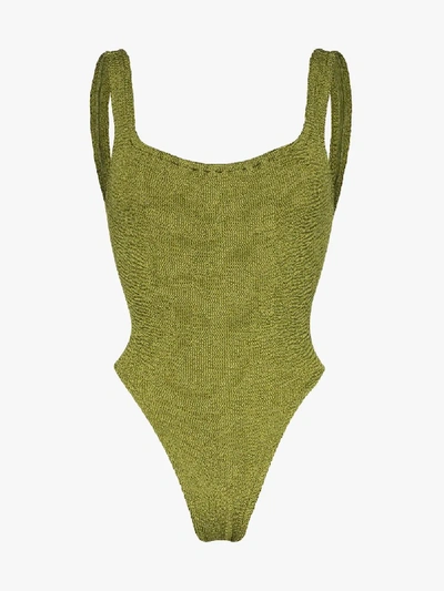 Shop Hunza G Classic Square Neck Swimsuit In Green