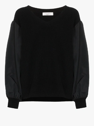 Shop Valentino Contrast Balloon Sleeve Sweater In Black