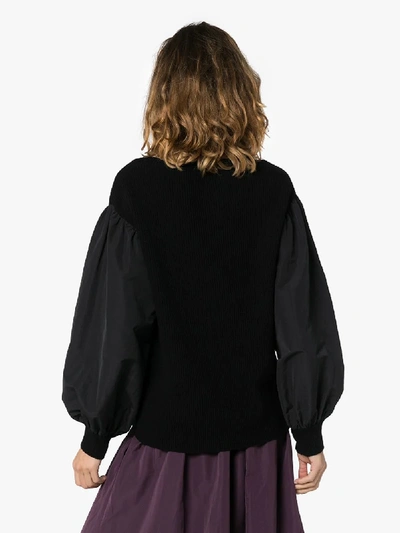 Shop Valentino Contrast Balloon Sleeve Sweater In Black