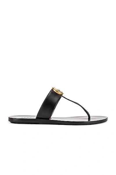 Shop Gucci Double G Leather Thong Sandals In Black