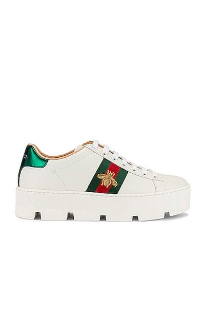 Shop Gucci New Ace Platform Sneakers In White & Green & Red