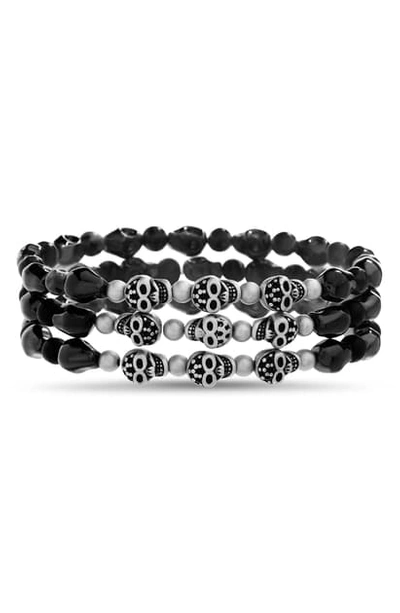 Shop Steve Madden Trio Skull Bracelet Set In Black