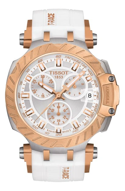 Shop Tissot T-race Chronograph Silicone Strap Watch, 48mm In White