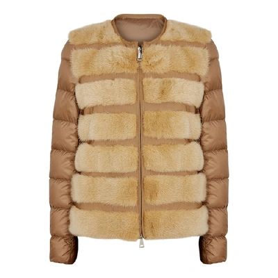 Shop Moncler Cannelle Brown Fur-trimmed Quilted Shell Jacket In Beige