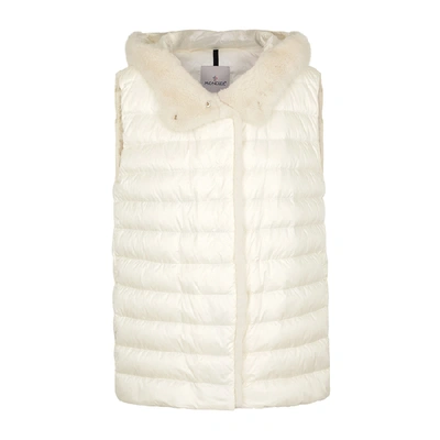 Shop Moncler Beurre White Fur-trimmed Quilted Shell Gilet