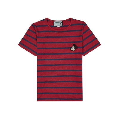 Gucci Men's X Disney Mickey Mouse-patch Striped T-shirt In Red