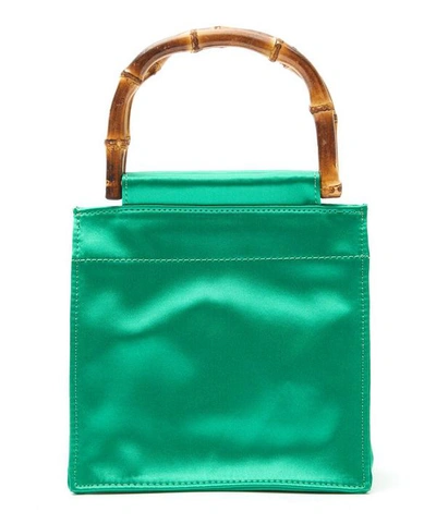 Shop Hai Bamboo Handle Silk Bag In Emerald Green