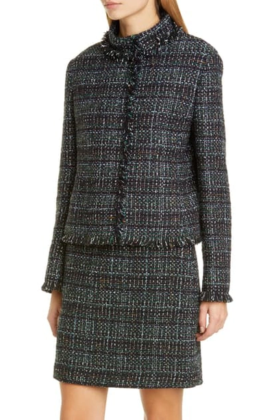 Shop Akris Punto Fringe Trim Tweed Jacket In Black Multicolor