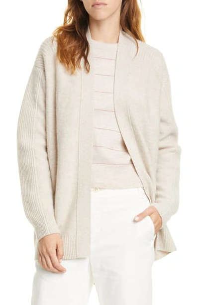 Shop Vince Ribbed Wool & Cashmere Cardigan In Heather Dove Oat