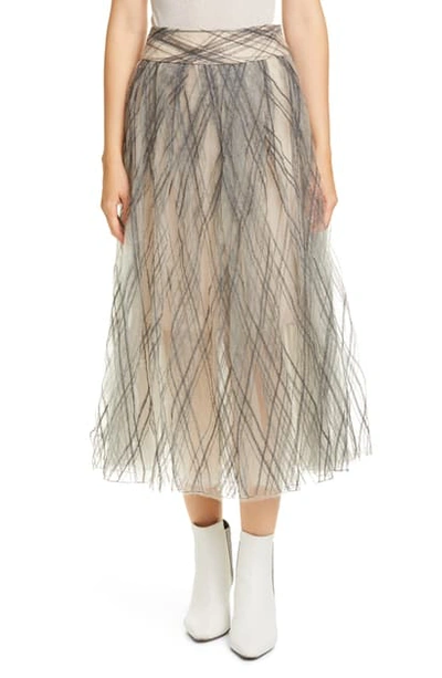 Shop Brunello Cucinelli Sequin Argyle Tulle Midi Skirt In Oat