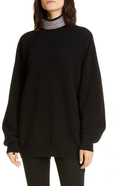 Shop Alexander Wang Crystal Neck Wool Blend Sweater In Black