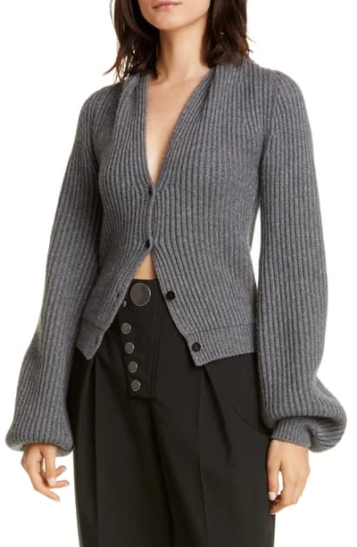 Shop Alexander Wang Ribbed Wool & Cashmere Blend Cardigan In Heather Grey