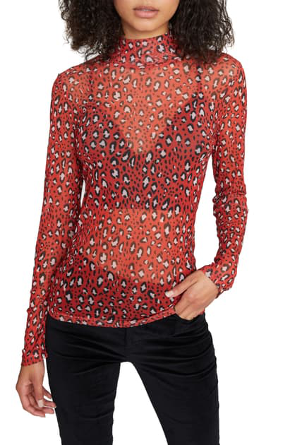 red leopard print mesh top