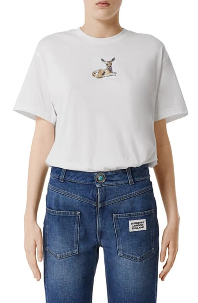 Shop Burberry Devon Deer Print Cotton Tee In White