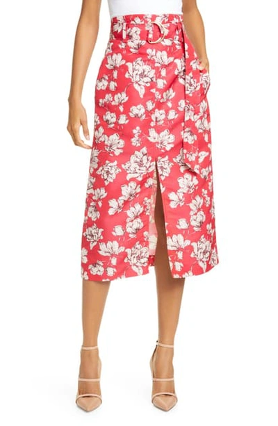 Shop Amur Odina Floral Print High Waist Skirt In Raspberry Wild Rose