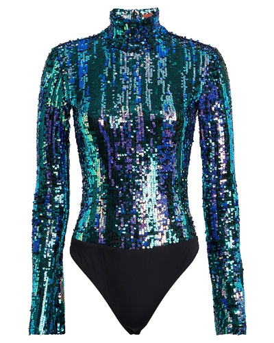 Shop Alix Nyc Madison Sequin Turtleneck Bodysuit In Blue-med