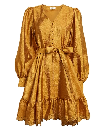 Shop Stine Goya Farrow Satin Blouson Sleeve Dress In Marigold