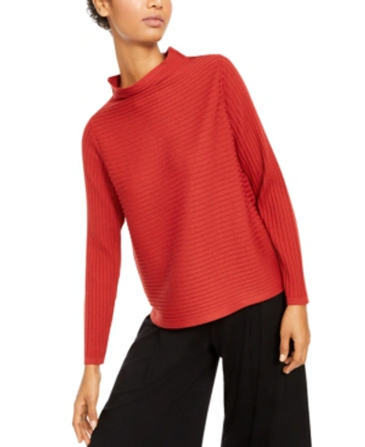 Shop Eileen Fisher Wool Funnel-neck Sweater, Regular & Petite Sizes In Serno