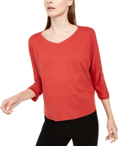 Shop Eileen Fisher V-neck 3/4-sleeve Top In Serno