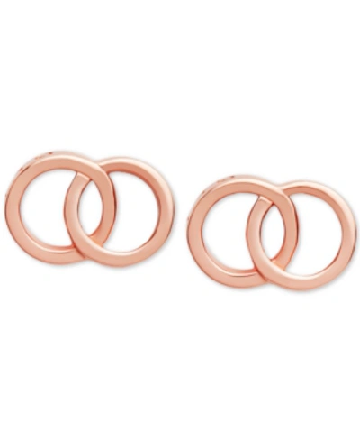 Shop Olivia Burton Double Ring Stud Earrings In Rose Gold