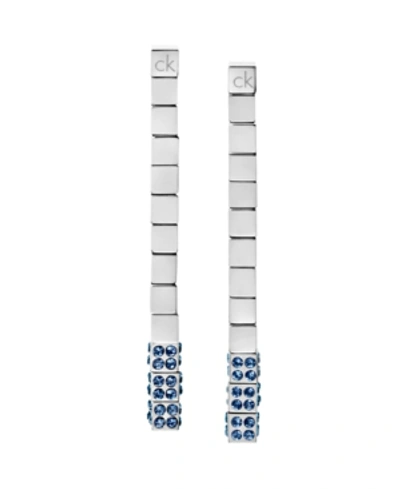 Shop Calvin Klein Tune Pvd Stainless Steel Swarovski Crystal Drop Earrings In Silver/blue