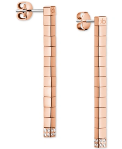 Shop Calvin Klein Tune Pvd Stainless Steel Crystal Drop Earrings In Rose Gold