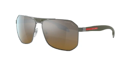 Shop Prada Linea Rossa Man Sunglasses Ps 51vs In Brown Mirror Grey Gradient