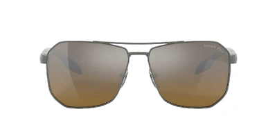 Shop Prada Linea Rossa Man Sunglasses Ps 51vs In Brown Mirror Grey Gradient