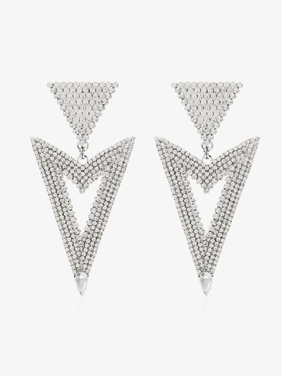 Shop Alessandra Rich Silver Tone Triangle Cutout Crystal Earrings In Metallic