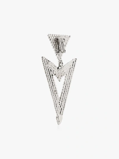 Shop Alessandra Rich Silver Tone Triangle Cutout Crystal Earrings In Metallic