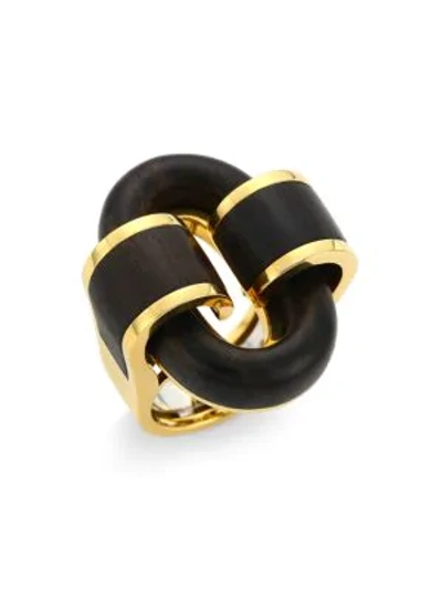 Shop David Webb Woodworks 18k Yellow Gold & Ebony Buckle Ring