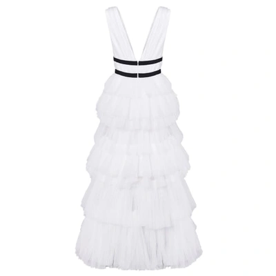 Shop True Decadence White Plunge Front Tulle Layered Maxi Dress