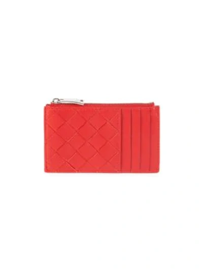 Shop Bottega Veneta Zip Leather Card Case In Bright Red