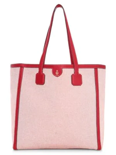 Shop Mark Cross Antibes Leather-trimmed Birdseye Tote In Red