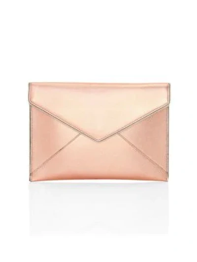 Shop Rebecca Minkoff Leo Metallic Leather Envelope Clutch In Rose Gold