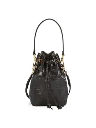 Shop Fendi Women's Mini Mon Tresor Ff Leather Bucket Bag In Black