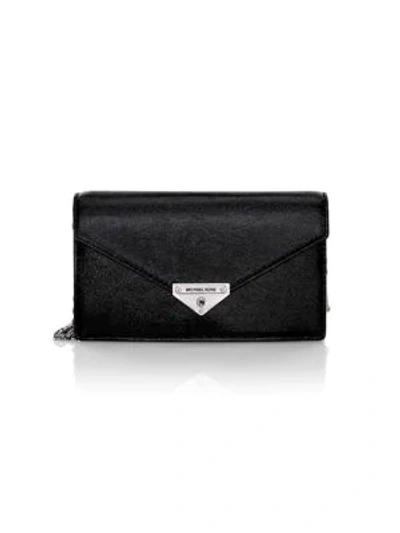 Shop Michael Kors Medium Grace Leather Envelope Clutch In Black