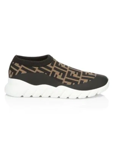 Shop Fendi Low-top Ff Sock Sneakers In Brown