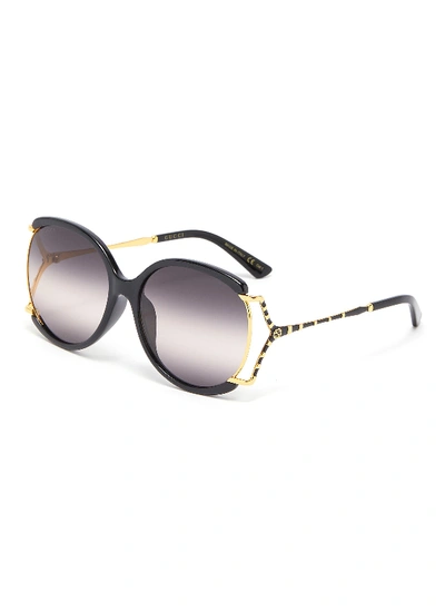 Shop Gucci Large Square Y-shape Temple Metal Frame Round Sunglasses In Black