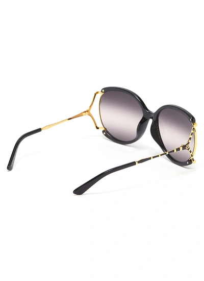 Shop Gucci Large Square Y-shape Temple Metal Frame Round Sunglasses In Black