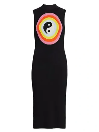 Shop Staud Caroline Yin Yang Graphic Midi Dress In Black