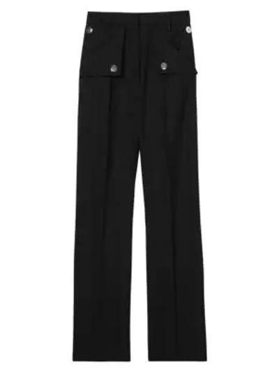 Shop Burberry Zohra Button Pocket Wool & Mohair Pants In Black